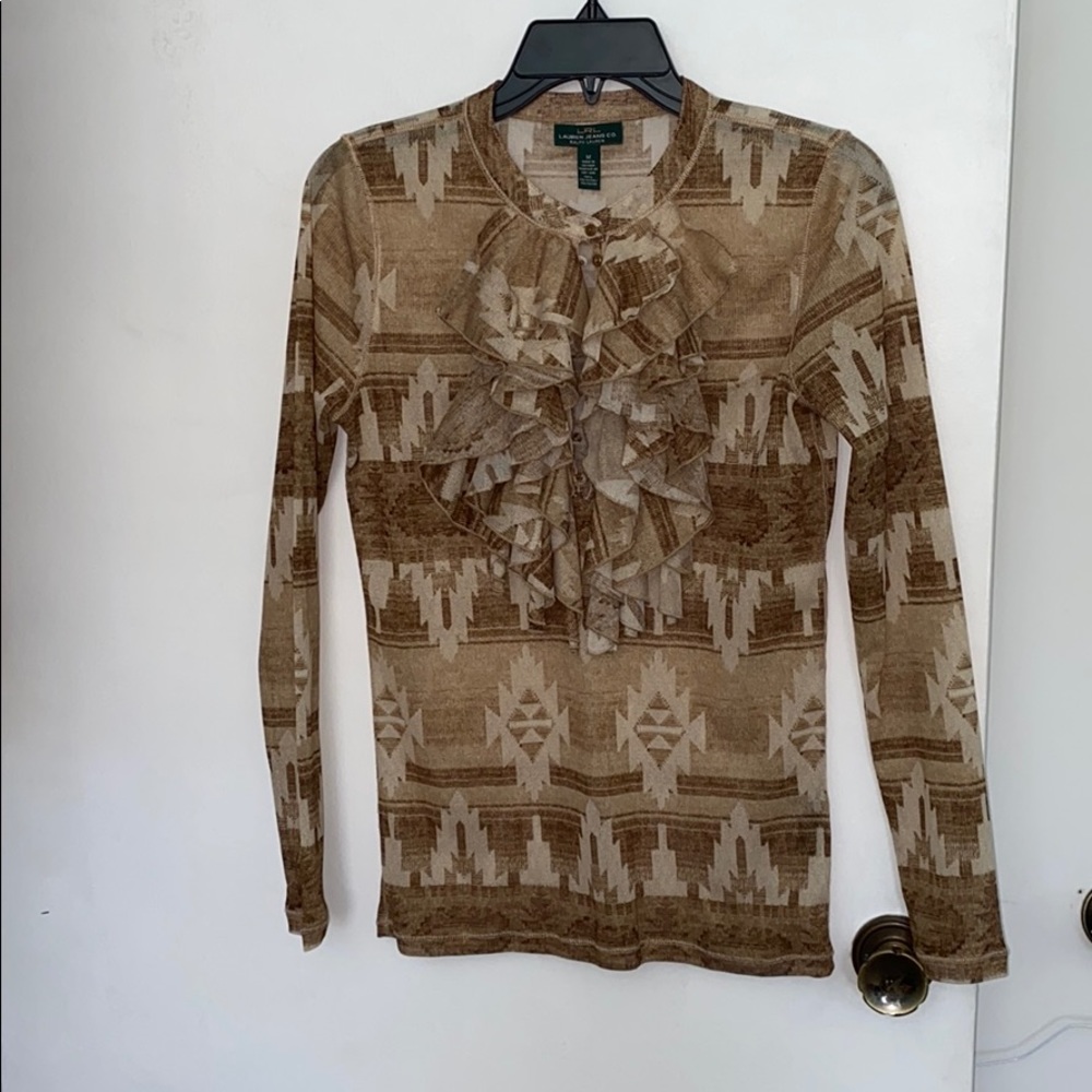 LRL Lauren Jeans Co ruffle front blouse, size M